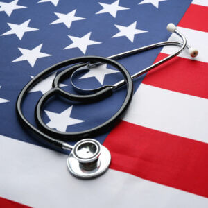 An American flag with a stethoscope on it