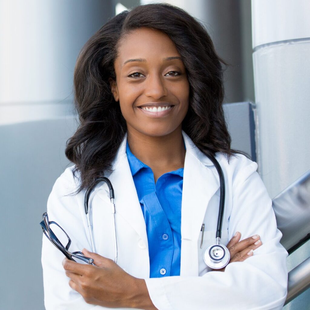 A locum tenens physician smiling